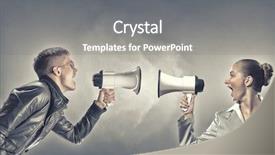  Presentation with man and woman - Amazing PPT theme having agressivity - furious woman screaming agressively backdrop and a  colored foreground