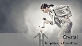  Presentation with empowered woman - Slide set with agressivity - furious woman screaming agressively background and a  colored foreground