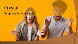  Presentation with cow cute - PPT theme with agressivity - image of agressive screaming young background and a gold colored foreground