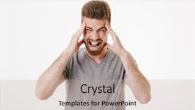  Presentation with poster on white wall above - Slide set featuring agressivity - image of displeased agressive screaming background and a mint green colored foreground