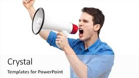  Presentation with leading through motivation - Slides enhanced with agressivity - man shouting through megaphone background and a white colored foreground