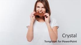  Presentation with very hungry caterpillar - Beautiful PPT theme featuring agressivity - picture of hungry young woman backdrop and a light gray colored foreground