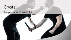  Presentation with two men climbing - Amazing presentation theme having agressivity - two caucasian men krav maga backdrop and a white colored foreground