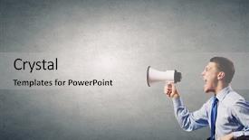  Presentation with young - Audience pleasing theme consisting of agressivity - young furious man screaming agressively backdrop and a light gray colored foreground