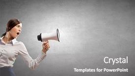  Presentation with young woman wearing boxer gloves - Slide deck enhanced with agressivity - young furious woman screaming agressively background and a gray colored foreground