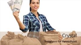  Presentation with sack of coffee beans - Slide set having agricultural economics - female farmer posing background and a  colored foreground