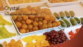  Presentation with fruits - PPT theme featuring agricultural economics - variety of fresh fruits background and a  colored foreground