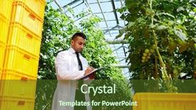  Presentation with agricultural engineering - Slides having agricultural engineering - agro-engineer in whitecoat making research background and a tawny brown colored foreground