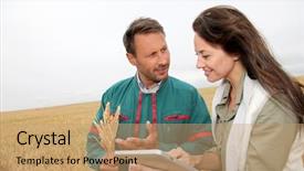  Presentation with agronomist - PPT theme consisting of agricultural engineering - agronomist with farmer looking background and a coral colored foreground