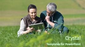  Presentation with agricultural engineering - Amazing PPT theme having agricultural engineering - couple of farmers in field backdrop and a tawny brown colored foreground