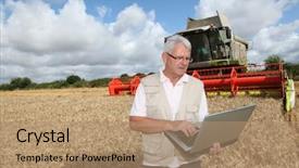  Presentation with agricultural engineering - Presentation theme with agricultural engineering - man standing in wheat field background and a coral colored foreground