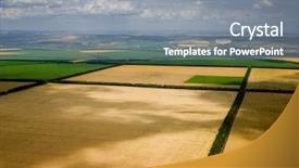  Presentation with farmer overlooking his fields - Slides consisting of agricultural extension - fields from above background and a  colored foreground