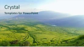  Presentation with sunlight - Beautiful PPT theme featuring agricultural land - panorama of beautiful mountain valley backdrop and a sky blue colored foreground