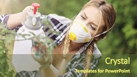  Presentation with diseases - Beautiful PPT theme featuring agricultural pest - adult woman spraying plants backdrop and a tawny brown colored foreground