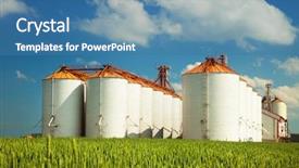  Presentation with agricultural - PPT theme with agricultural silos under blue sky background and a teal colored foreground