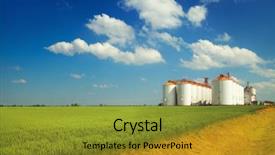  Presentation with agricultural - Audience pleasing theme consisting of agricultural silos under blue sky backdrop and a gold colored foreground