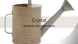  Presentation with classic - PPT theme enhanced with agricultural tools - old metal watering can background and a coral colored foreground