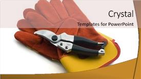  Presentation with garden tools - Cool new slides with agricultural tools - pruning shears and garden gloves backdrop and a soft green colored foreground