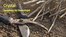  Presentation with lathe cutting tools - Colorful slides enhanced with agricultural tools - secateurs and cutting branches backdrop and a tawny brown colored foreground