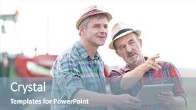  Presentation with digital farm - PPT theme with agricultural wireless - confident farmers with digital tablet background and a  colored foreground