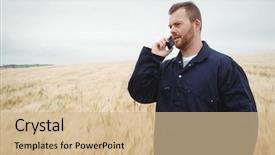  Presentation with mobile phone on car - Presentation featuring agricultural wireless - farmer talking on mobile phone background and a soft green colored foreground