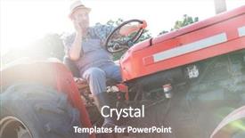  Presentation with farm - Colorful theme enhanced with agricultural wireless - senior farmer talking through mobile backdrop and a gray colored foreground