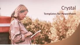  Presentation with digital farm - Presentation theme consisting of agricultural wireless - woman using digital tablet background and a lemonade colored foreground