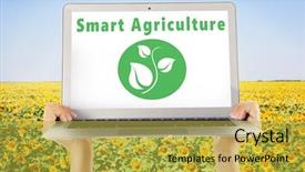  Presentation with laptop wireless - Slide set consisting of agricultural wireless - woman with laptop and sunflower background and a yellow colored foreground