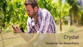  Presentation with rfid phone pay nfc - Colorful slide set enhanced with agricultural wireless - young man using phone while backdrop and a yellow colored foreground