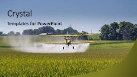  Presentation with chemicals - Colorful PPT theme enhanced with agriculture - crop duster applies chemicals backdrop and a light blue colored foreground