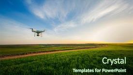  Presentation with agriculture drone - Slide set enhanced with agriculture - drone quad copter on green background and a tawny brown colored foreground