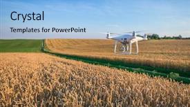  Presentation with agriculture drone - Colorful slide deck enhanced with agriculture - drone quad copter on yellow backdrop and a light blue colored foreground
