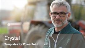 Presentation with tractor - Colorful presentation theme enhanced with agriculture - farmer standing by tractor outside backdrop and a gray colored foreground