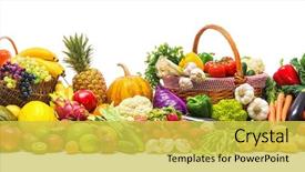  Presentation with fresh fruits vegetables - Presentation with agriculture - fresh vegetables and fruits background background and a yellow colored foreground