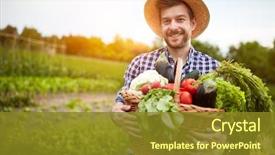  Presentation with organic - Beautiful theme featuring agriculture - man holding basket with healthy backdrop and a tawny brown colored foreground