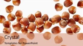  Presentation with hazelnuts - Audience pleasing slides consisting of agriculture - scattered group of hazelnuts backdrop and a coral colored foreground