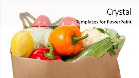  Presentation with grocery - Presentation theme enhanced with agriculture banan - paper grocery sack with vegetables background and a  colored foreground