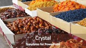  Presentation with market - Cool new slide deck with agriculture caisin - different delicious dried fruits backdrop and a tawny brown colored foreground