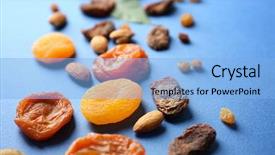  Presentation with nuts - Presentation theme enhanced with agriculture caisin - dried apricots raisins and nuts background and a light blue colored foreground