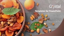  Presentation with dried fruits seeds nuts walnuts - PPT theme consisting of agriculture caisin - dried apricots raisins and nuts background and a coral colored foreground