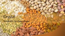  Presentation with dried fruits seeds nuts walnuts - Colorful PPT theme enhanced with agriculture caisin - dried cereal seeds and fruits backdrop and a yellow colored foreground