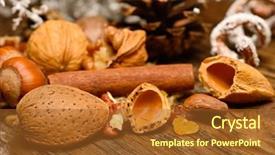  Presentation with dried vine fruit - Colorful theme enhanced with agriculture caisin - dried shelled fruits and raisins backdrop and a  colored foreground