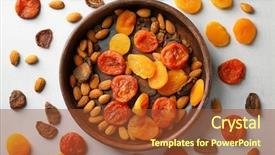  Presentation with nuts and dried fruits - Cool new presentation with agriculture caisin - plate with dried apricots raisins backdrop and a red colored foreground