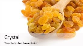  Presentation with spoon - Amazing presentation theme having agriculture caisin - raisins in spoon isolated backdrop and a white colored foreground