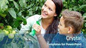  Presentation with greenhouse - Cool new slides with agriculture crop water - woman and little boy taking backdrop and a ocean colored foreground