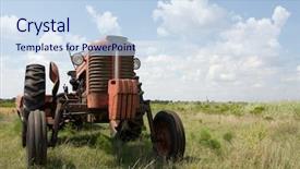  Presentation with agriculture mechanization - Theme with agriculture mechanization - 1960s tractor in a country background and a sky blue colored foreground