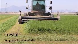  Presentation with agriculture mechanization - Slide set enhanced with agriculture mechanization - combine harvester cutting a field background and a yellow colored foreground