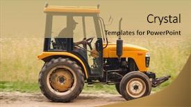 Presentation with tractor - Amazing PPT theme having agriculture mechanization - farm tractor goes on road backdrop and a coral colored foreground
