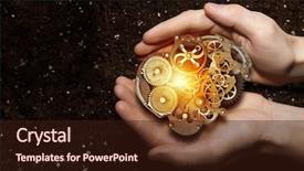  Presentation with mechanism - Slide set featuring agriculture mechanization - gears mechanism in hands background and a wine colored foreground