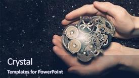  Presentation with agriculture mechanization - PPT theme having agriculture mechanization - gears mechanism in hands background and a navy blue colored foreground